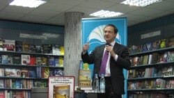 Vladimir Medinsky, Lyubimova's predecessor, presents his book The Wall at a Moscow bookstore.