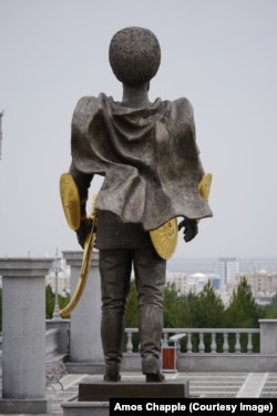 The ancient Turkmen warrior looks out toward Ashgabat.