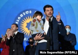 Georgian Dream candidate for Tblisi mayor Kakha Kaladze speaks at a party rally on October 2.