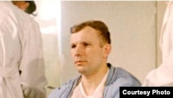 Yury Gagarin, one hour before his flight on April 12, 1961