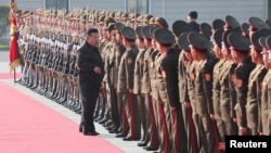 North Korean leader Kim Jong Un inspects the headquarters of the 2nd Corps of the army on October 17.