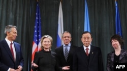 The Quartet on the Middle East (left to right: special envoy Tony Blair, U.S. Secretary of State Hillary Clinton, Russian Foreign Minister Sergei Lavrov, UN Secretary-General Ban Ki-moon, and EU foreign-policy chief Catherine Ashton) was unequivical in it