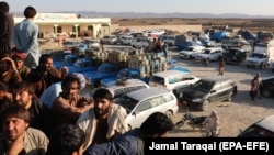 Pakistani traders along the border with Iran stage a protest against the government's crackdown on illegal fuel smuggling in October 2019.