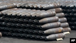 Artillery projectiles are stacked during the manufacturing process at the Scranton Army Ammunition Plant in Scranton, Pennsylvania. (file photo)