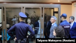 Sailors of Ukrainian naval ships, which were seized by Russia in November 2018, attend a court hearing in Moscow earlier this month. 