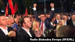 Supporters of the opposition VMRO-DPMNE party protest in Macedonia against the country's proposed name change.