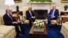 U.S. President Joe Biden (left) met with his Afghan counterpart, Ashraf Ghani (center) and head of Afghanistan's High Council for National Reconciliation Abdullah Abdullah at the White House on June 25.