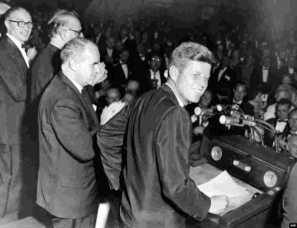 Democratic nominee John F. Kennedy during the 1960 presidential campaign in New York on May 14, 1960.