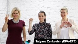 The 'brave women of Belarus': Veronika Tsapkala (left), Svyatlana Tsikhanouskaya (center), and Maryya Kalesnikava (file photo)