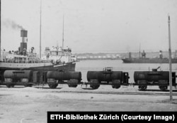 Rail cars filled with Romanian oil ready for export in the port city of Constanta.