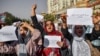 Afghan women protest against the Taliban's restrictions on their rights in Kabul on October 21.