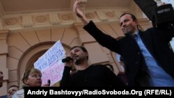 Sobolev was part of a group of journalists and activists protesting against the libel law in Kyiv in October, 2012.