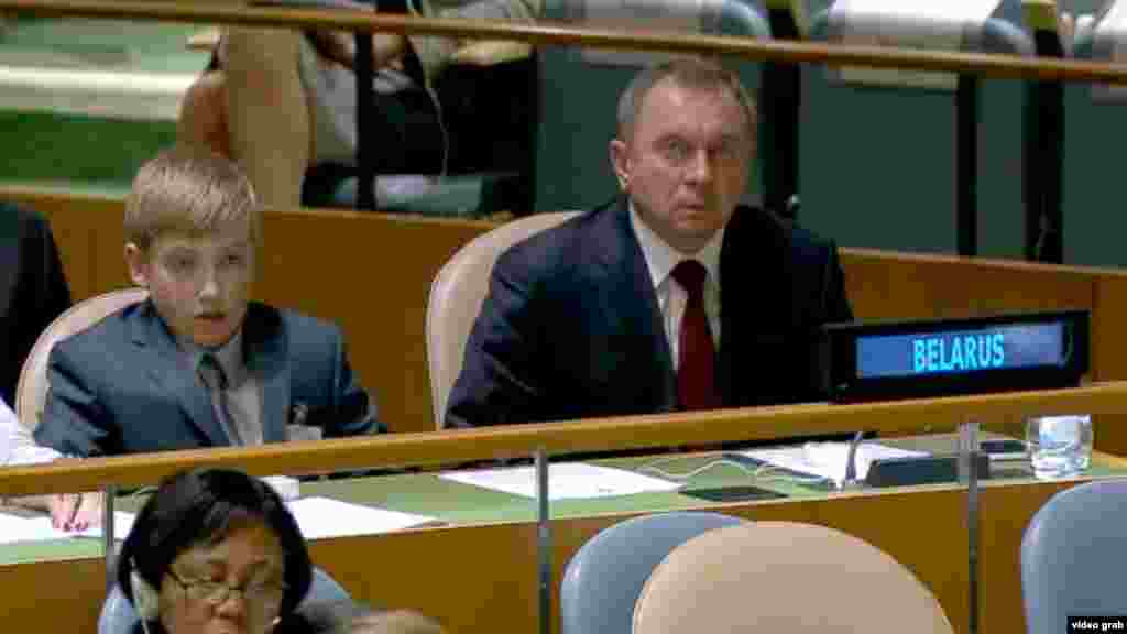 Kolya and Belarusian Foreign Minister Uladzimer Makey attend the UN General Assembly in New York on September 28.