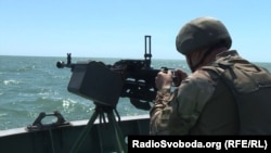 A Ukrainian boat on patrol amid high tension in the Sea of Azov