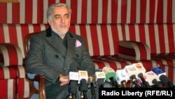 National Coalition leader Abdullah Abdullah at a press conference in Kabul in January