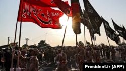 Members of Iran's Islamic Revolutionary Guards Corps march during a military parade in Tehran.