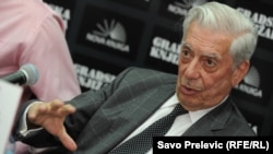 Mario Vargas Llosa speaking in Montenegro in June 2015