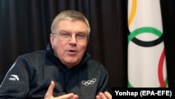 International Olympic Committee President Thomas Bach speaks during an interview at a hotel in Pyeongchang on January 31.