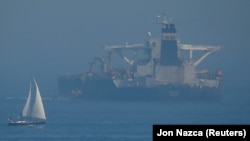 The Iranian oil tanker Grace 1 sits anchored in the Strait of Gibraltar on August 14.