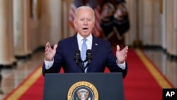 U.S. President Joe Biden speaks about the end of the war in Afghanistan from the White House on August 31.