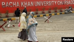 Students walking outside the campus at Bacha Khan University. (file photo)