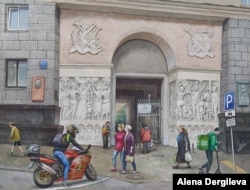 The ornate entrance to a Soviet-era apartment near the Kremlin where theater director Vladimir Nemirovich-Danchenko lived until his death in 1943