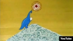 A still from Soviet-era 1967 animated short film "Mountain of Dinosaurs" by director Rasa Strautmane and writer Arkady Snesarev.