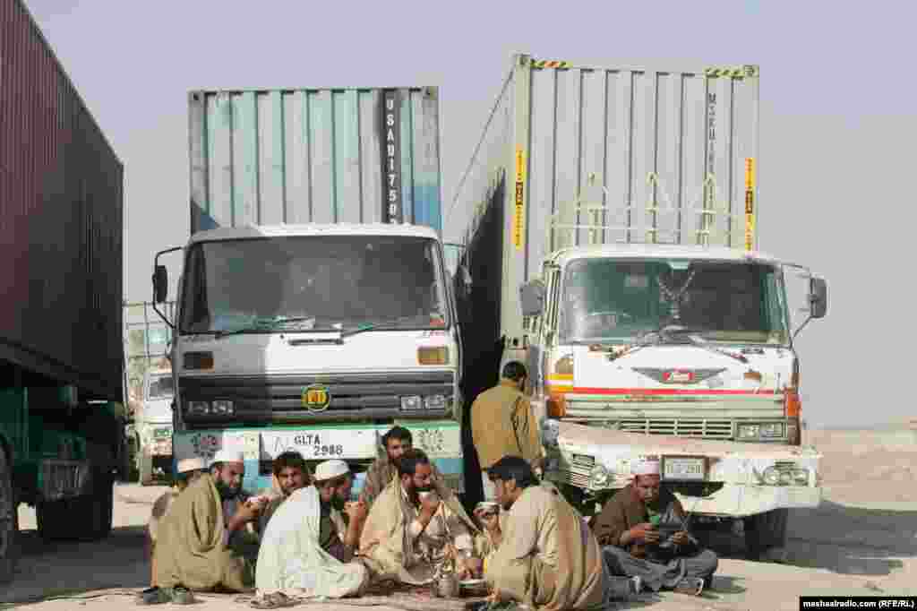 Truck drivers wait after security forces stopped NATO supply trucks in Quetta and Chaman after a NATO raid on a checkpoint in Mahmand in late November.