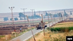 Turkish tanks patrol near the Syrian border near Kilis earlier this week.