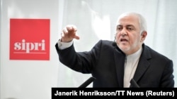 Iranian Foreign Minister Javad Zarif speaks in Stockholm on August 21.