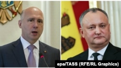 Igor Dodon (right) has been frequently at odds with Pavel Filip (left) and his government.