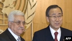 UN Secretary-General Ban Ki-moon (right) called for restraint, as Palestinian leader Mahmud Abbas decried Israeli "genocide."