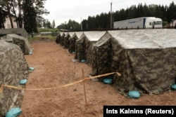 The newly installed tents in Lithuania's migrant processing center in Pabrade on June 15.