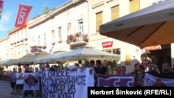 Members of Zavetnici protest against a screening of the documentary Kosovo Cheers in Novi Sad.