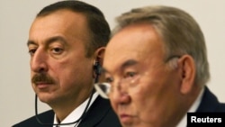 Azerbaijan President Ilham Aliyev (left) with Kazakh President Nursultan Nazarbaev in October