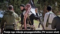 Jihadists from the Balkans appear in a propaganda video for the extremist Islamic State group that was published on social media on on June 4. 