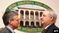 Sergei Bagapsh (right) meets with EU envoy Peter Semneby in Sukhumi in March.