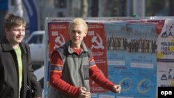 Election posters in downtown Chisinau ahead of the April 5 parliamentary vote.