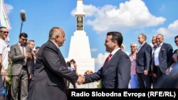 Bulgaria's Boyko Borisov (left) and North Macedonia's Zoran Zaev shake hands in Skopje in August. But can they see eye to eye?