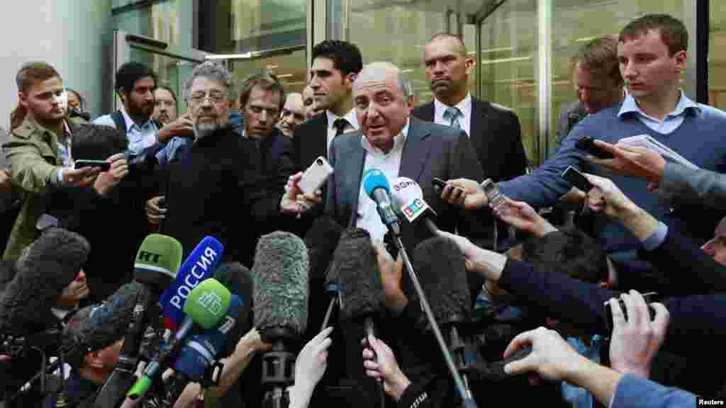 Boris Berezovsky speaks to the media after losing his court battle against oligarch Roman Abramovich in August 2012.