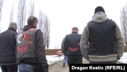 Members of the Russian motorcycle club, the Night Wolves, in the Serbian town of Sid on March 20. They traveled to Bosnia-Herzegovina the following day. 