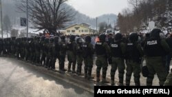 Police face off with war veterans near the city of Doboj in Bosnia-Herzegovina.