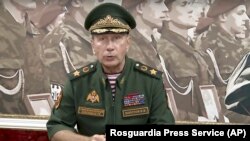 National Guard chief Viktor Zolotov delivers an emotional speech on the National Guard's YouTube channel in Moscow, September 11, 2018