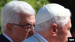 President Mahmud Abbas (left) with Pope Benedict XVI in the West Bank town of Bethlehem on May 13