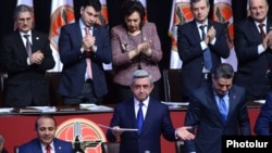 Armenian Serzh Sarkisian, seen gesturing to delegates at the congress of his Republican Party of Armenia that endorsed him in December, insisted in an RFE/RL interview that "nurturing" the opposition is not his job.