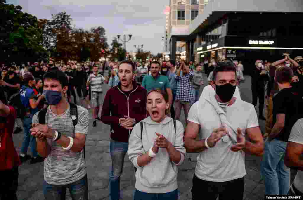 Protesters attend an anti-government rally in Minsk.