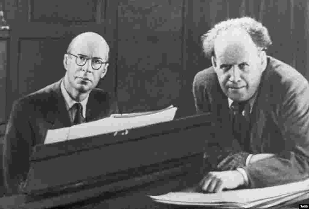 Prokofiev (left) with film director Sergei Eisenstein in 1943. Prokofiev wrote the scores for Eisenstein&#39;s historical epics &quot;Aleksandr Nevsky&quot; and &quot;Ivan the Terrible.&quot;