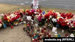 A memorial in Minsk where Alyaksandr Taraykouski died