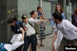 An attack on gay-rights activists in Moscow (file photo)