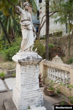 A tombstone in Armenian and English from 1877 on the church grounds carries a tribute from “a fond wife” to her “best of husbands.”